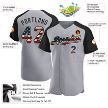 Load image into Gallery viewer, Custom Gray Vintage USA Flag-Black Authentic Raglan Sleeves Baseball Jersey
