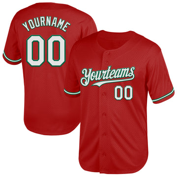Custom Red White-Kelly Green Mesh Authentic Throwback Baseball Jersey