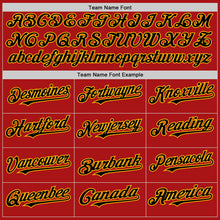 Load image into Gallery viewer, Custom Red Black-Gold Mesh Authentic Throwback Baseball Jersey
