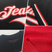 Load image into Gallery viewer, Custom Red Black-Old Gold Mesh Authentic Throwback Baseball Jersey
