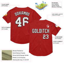 Load image into Gallery viewer, Custom Red White-Black Mesh Authentic Throwback Baseball Jersey
