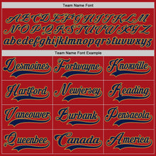 Load image into Gallery viewer, Custom Red Navy-Old Gold Hockey Lace Neck Jersey
