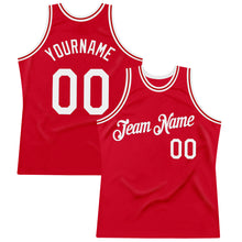 Load image into Gallery viewer, Custom Red White Authentic Throwback Basketball Jersey
