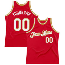 Load image into Gallery viewer, Custom Red White-Old Gold Authentic Throwback Basketball Jersey
