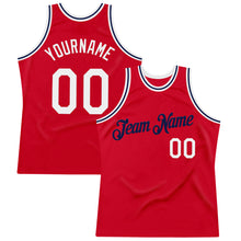 Load image into Gallery viewer, Custom Red White-Navy Authentic Throwback Basketball Jersey
