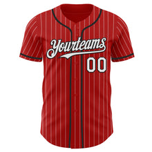 Load image into Gallery viewer, Custom Red White Pinstripe Black Authentic Baseball Jersey
