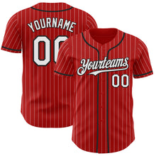 Load image into Gallery viewer, Custom Red White Pinstripe Black Authentic Baseball Jersey
