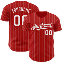Load image into Gallery viewer, Custom Red White Pinstripe White Authentic Baseball Jersey
