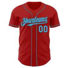 Load image into Gallery viewer, Custom Red Steel Gray Pinstripe Sky Blue Authentic Baseball Jersey
