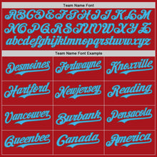 Load image into Gallery viewer, Custom Red Steel Gray Pinstripe Sky Blue Authentic Baseball Jersey
