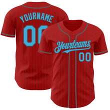 Load image into Gallery viewer, Custom Red Steel Gray Pinstripe Sky Blue Authentic Baseball Jersey

