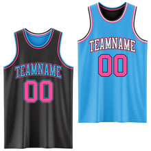 Load image into Gallery viewer, Custom Reversible Black Pink-Sky Blue Double Side Sublimation Basketball Suit Jersey

