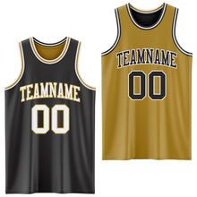 Load image into Gallery viewer, Custom Reversible Black White-Old Gold Double Side Sublimation Basketball Suit Jersey
