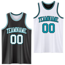Load image into Gallery viewer, Custom Reversible Black White-Teal Double Side Sublimation Basketball Suit Jersey
