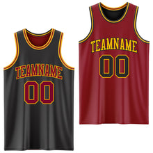 Load image into Gallery viewer, Custom Reversible Black Maroon-Gold Double Side Sublimation Basketball Suit Jersey
