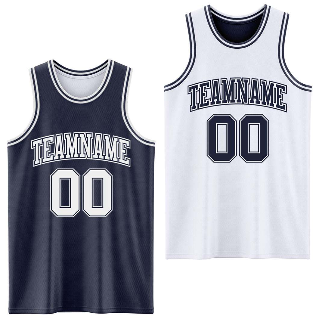 Custom Navy White Reversible Double Side Sublimation Basketball Suit Jersey