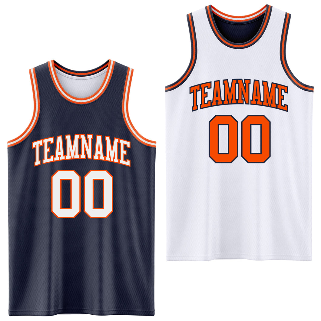 Custom Navy White-Orange Reversible Double Side Sublimation Basketball Suit Jersey