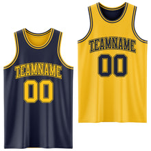 Load image into Gallery viewer, Custom Navy Gold Reversible Double Side Sublimation Basketball Suit Jersey
