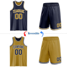 Load image into Gallery viewer, Custom Navy Old Gold-White Reversible Double Side Sublimation Basketball Suit Jersey
