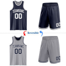 Load image into Gallery viewer, Custom Navy White-Gray Reversible Double Side Sublimation Basketball Suit Jersey
