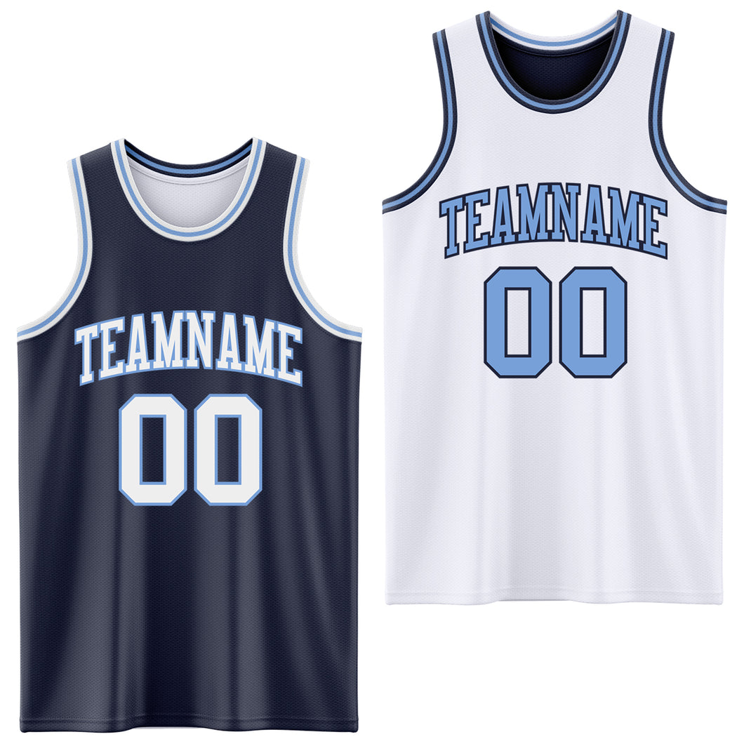 Custom Navy White-Light Blue Reversible Double Side Sublimation Basketball Suit Jersey