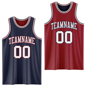 Custom Navy White-Maroon Reversible Double Side Sublimation Basketball Suit Jersey