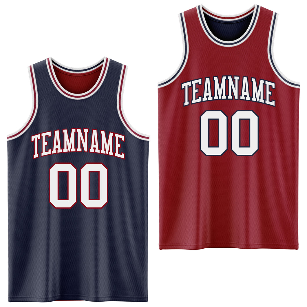 Custom Navy White-Maroon Reversible Double Side Sublimation Basketball Suit Jersey
