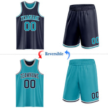 Load image into Gallery viewer, Custom Navy Teal-White Reversible Double Side Sublimation Basketball Suit Jersey
