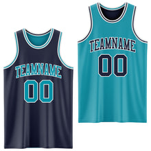 Load image into Gallery viewer, Custom Navy Teal-White Reversible Double Side Sublimation Basketball Suit Jersey
