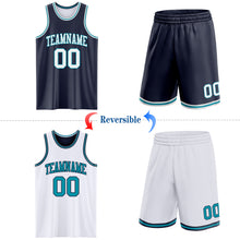 Load image into Gallery viewer, Custom Navy White-Teal Reversible Double Side Sublimation Basketball Suit Jersey
