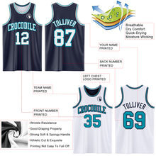 Load image into Gallery viewer, Custom Navy White-Teal Reversible Double Side Sublimation Basketball Suit Jersey
