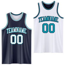 Load image into Gallery viewer, Custom Navy White-Teal Reversible Double Side Sublimation Basketball Suit Jersey
