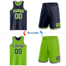Load image into Gallery viewer, Custom Navy Neon Green-White Reversible Double Side Sublimation Basketball Suit Jersey
