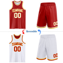 Load image into Gallery viewer, Custom Red White-Gold Reversible Double Side Sublimation Basketball Suit Jersey

