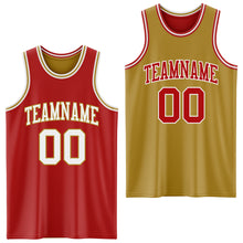 Load image into Gallery viewer, Custom Red White-Old Gold Reversible Double Side Sublimation Basketball Suit Jersey
