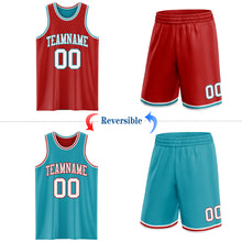 Load image into Gallery viewer, Custom Red White-Teal Reversible Double Side Sublimation Basketball Suit Jersey
