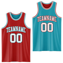 Load image into Gallery viewer, Custom Red White-Teal Reversible Double Side Sublimation Basketball Suit Jersey
