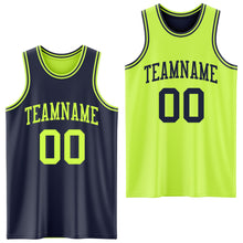 Load image into Gallery viewer, Custom Reversible Navy Neon Green Double Side Sublimation Basketball Suit Jersey
