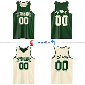 Custom Reversible Green Cream Double Side Basketball Jersey