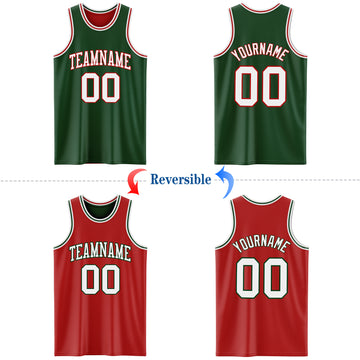 Custom Reversible Green White-Red Double Side Basketball Jersey