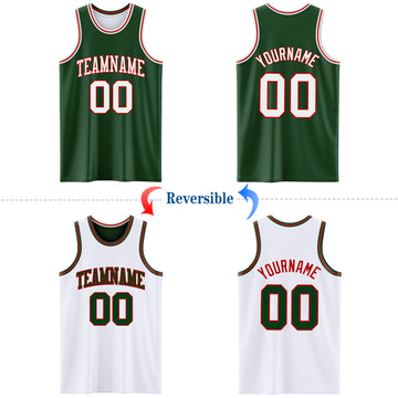 Custom Reversible Green White-Red Double Side Basketball Jersey