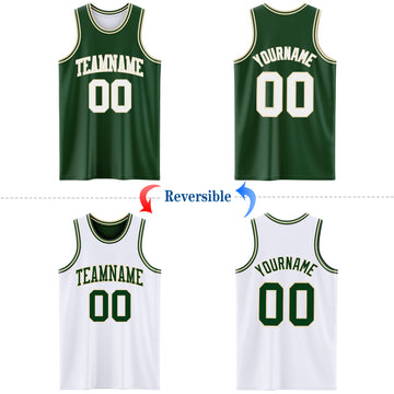 Custom Reversible Green White-Cream Double Side Basketball Jersey