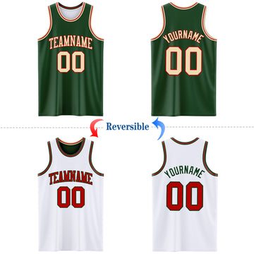 Custom Reversible Green Cream-Red Double Side Basketball Jersey