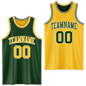 Custom Reversible Green Gold-White Double Side Sublimation Basketball Suit Jersey