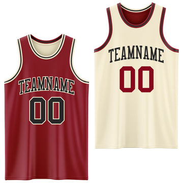 Custom Reversible Maroon Black-Cream Double Side Sublimation Basketball Suit Jersey