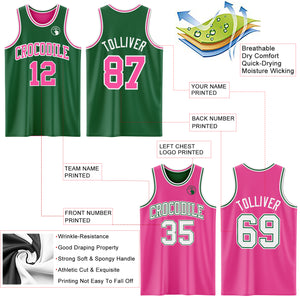 Custom Reversible Kelly Green Pink-White Double Side Sublimation Basketball Suit Jersey