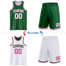 Load image into Gallery viewer, Custom Reversible Kelly Green White-Pink Double Side Sublimation Basketball Suit Jersey
