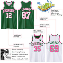 Load image into Gallery viewer, Custom Reversible Kelly Green White-Pink Double Side Sublimation Basketball Suit Jersey
