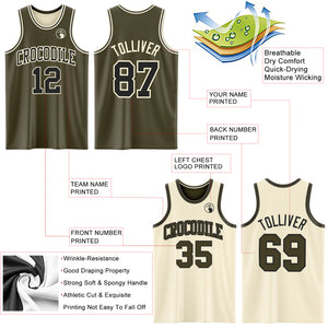 Custom Reversible Olive Black-Cream Double Side Salute To Service Sublimation Basketball Suit Jersey