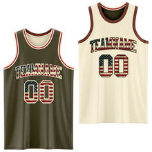 Load image into Gallery viewer, Custom Reversible Olive Vintage USA Flag Cream-Red Double Side Salute To Service Sublimation Basketball Suit Jersey
